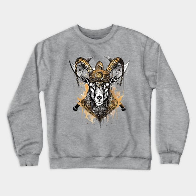 Viking Battle Goat Grunge Style Crewneck Sweatshirt by TAS Illustrations and More